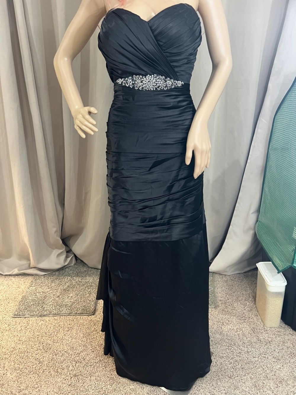Bill Levkoff Strapless Black Evening Gown with Beaded Waist
